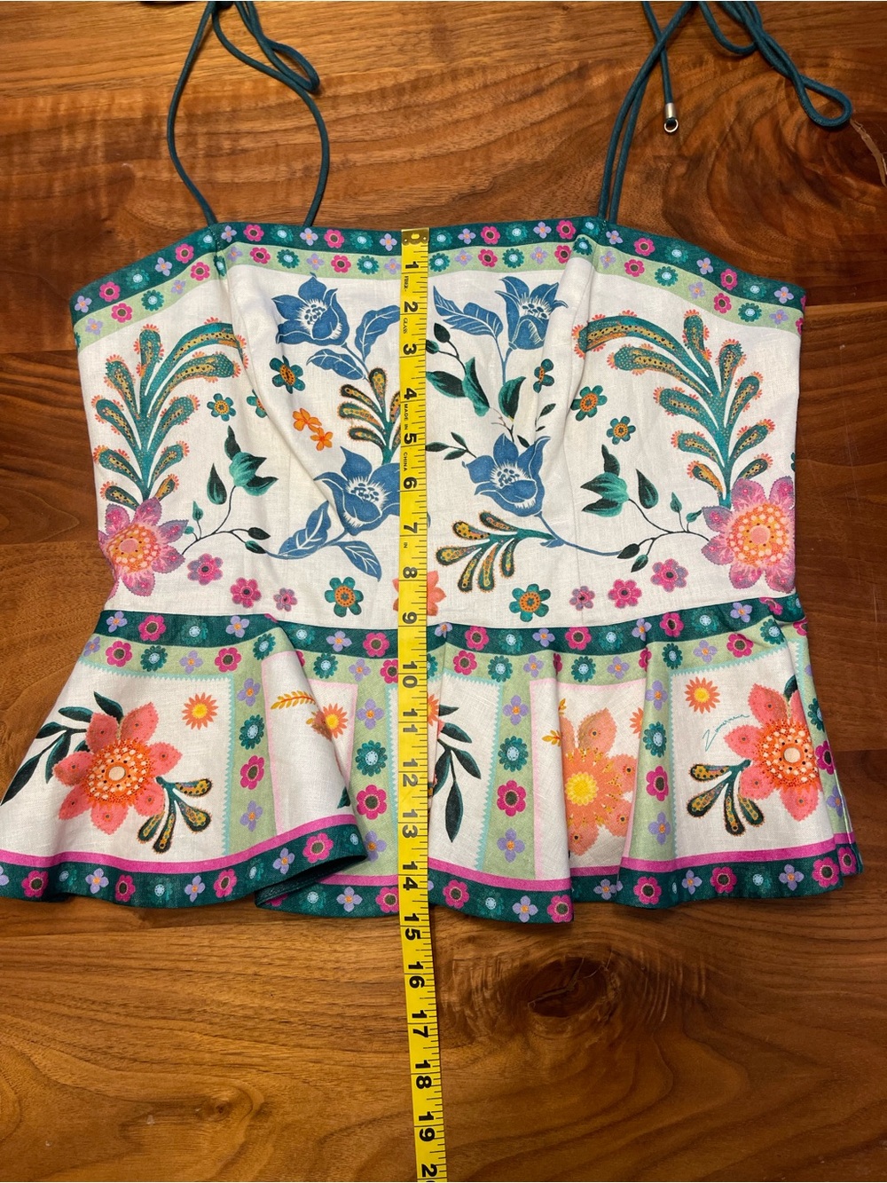 Zimmerman Floral Peplum Tie-Strap Top in White with Multicolor Blooms - Picture 6 of 16